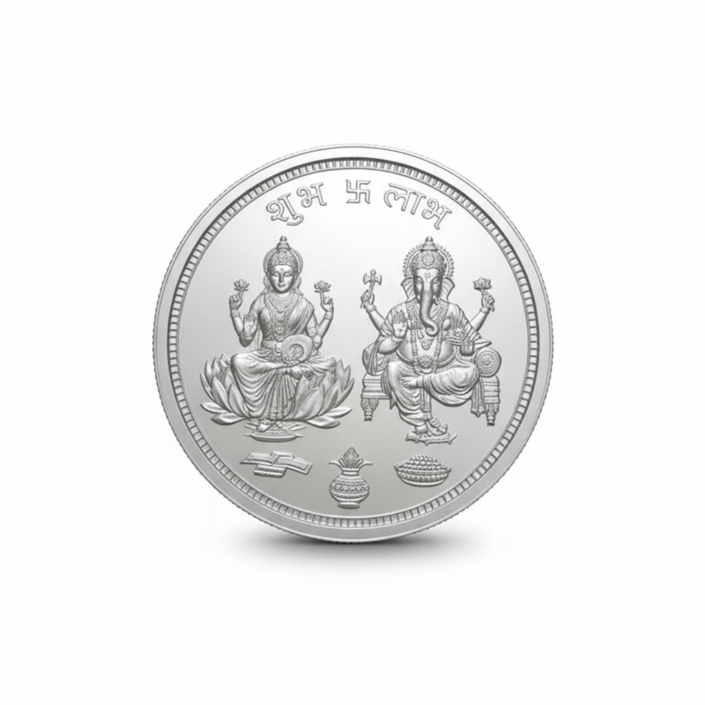 999.9+ Purest Silver Lakshmi Ganesh Coin 100G : SLG100