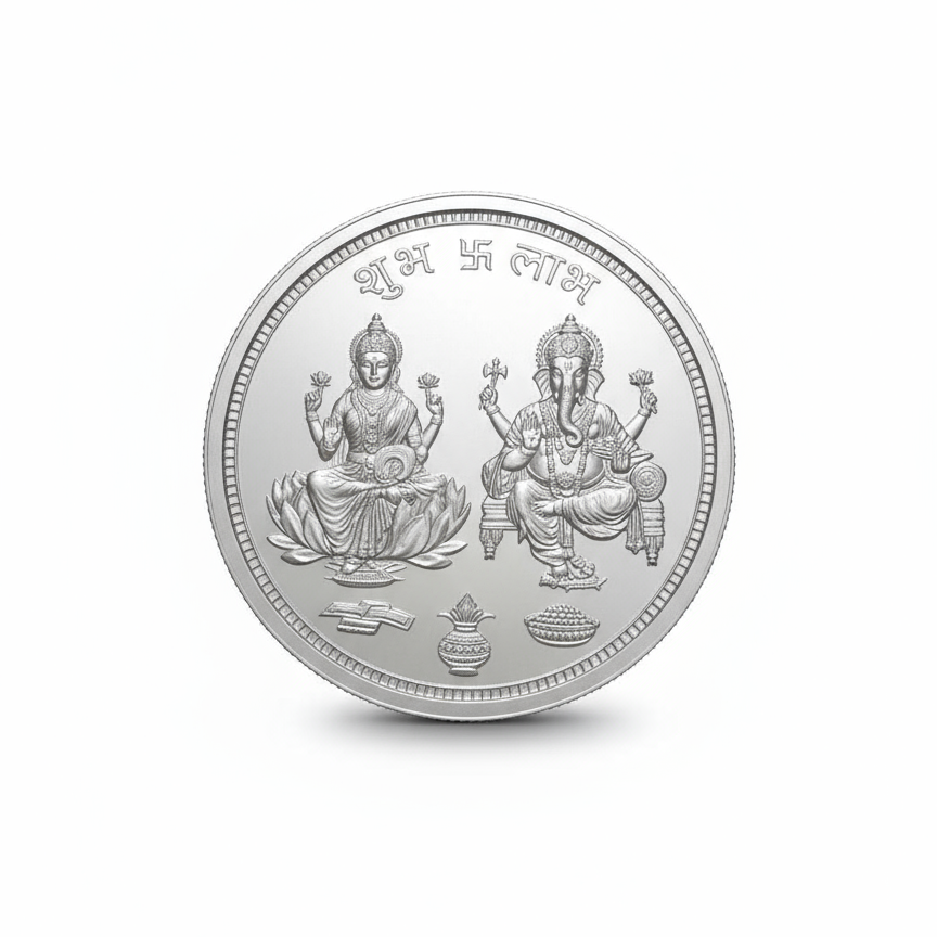 999.9+ Purest Silver Lakshmi Ganesh Coin 5G : SLG5