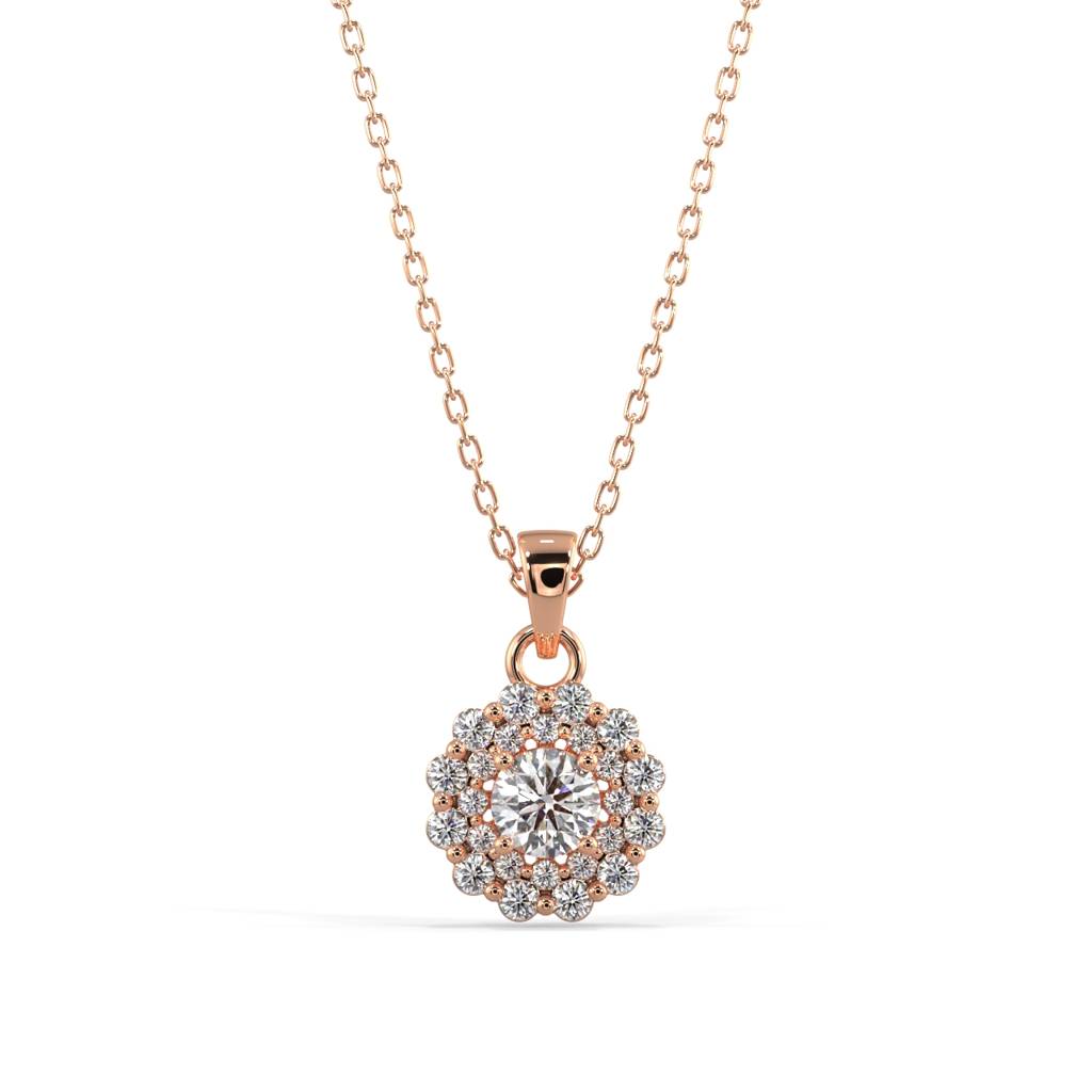 Double Halo Diamond Pendant Necklace : SLVR-P-24DoubleHaloDiamondPendantNecklace