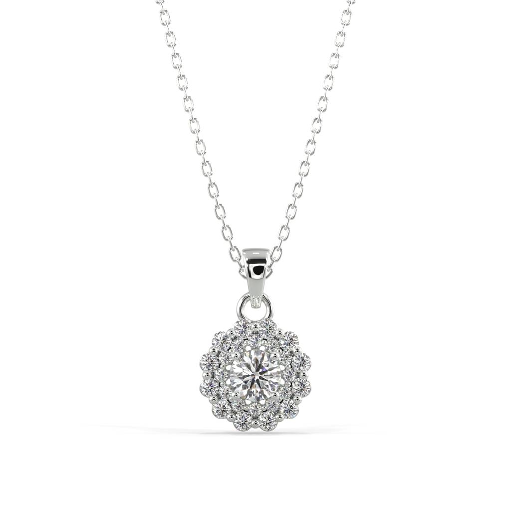 Double Halo Diamond Pendant Necklace : SLVR-P-24DoubleHaloDiamondPendantNecklace