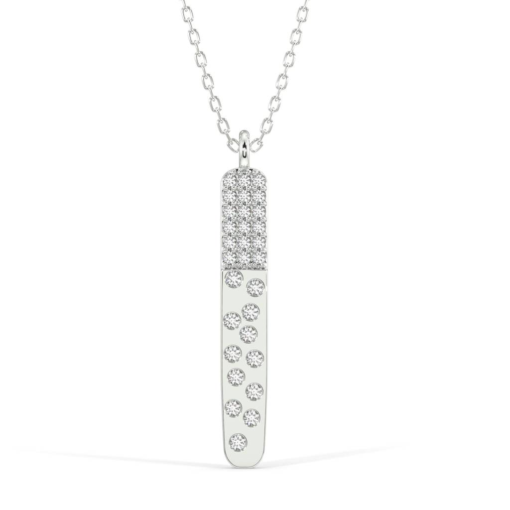 Diamond Dot Bar Pendant Necklace : SLVR-P-44DiamondDotBarPendantNecklace