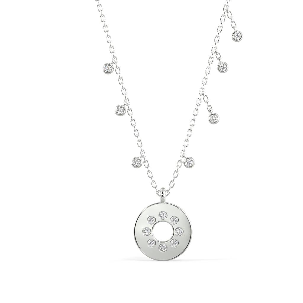 Diamond Disc Pendant Necklace : SLVR-P-9DiamondDiscPendantNecklace