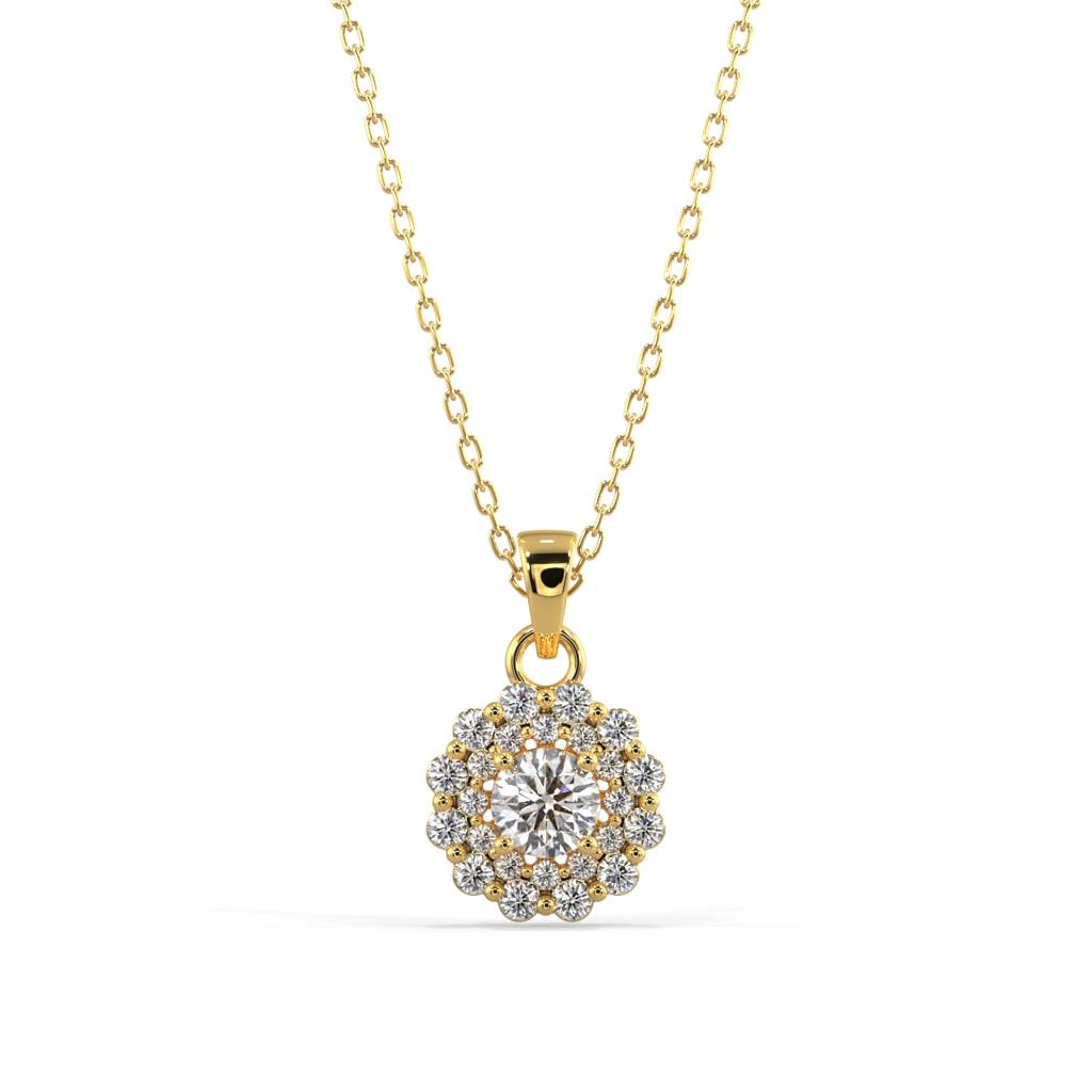 Double Halo Diamond Pendant Necklace : SLVR-P-24DoubleHaloDiamondPendantNecklace