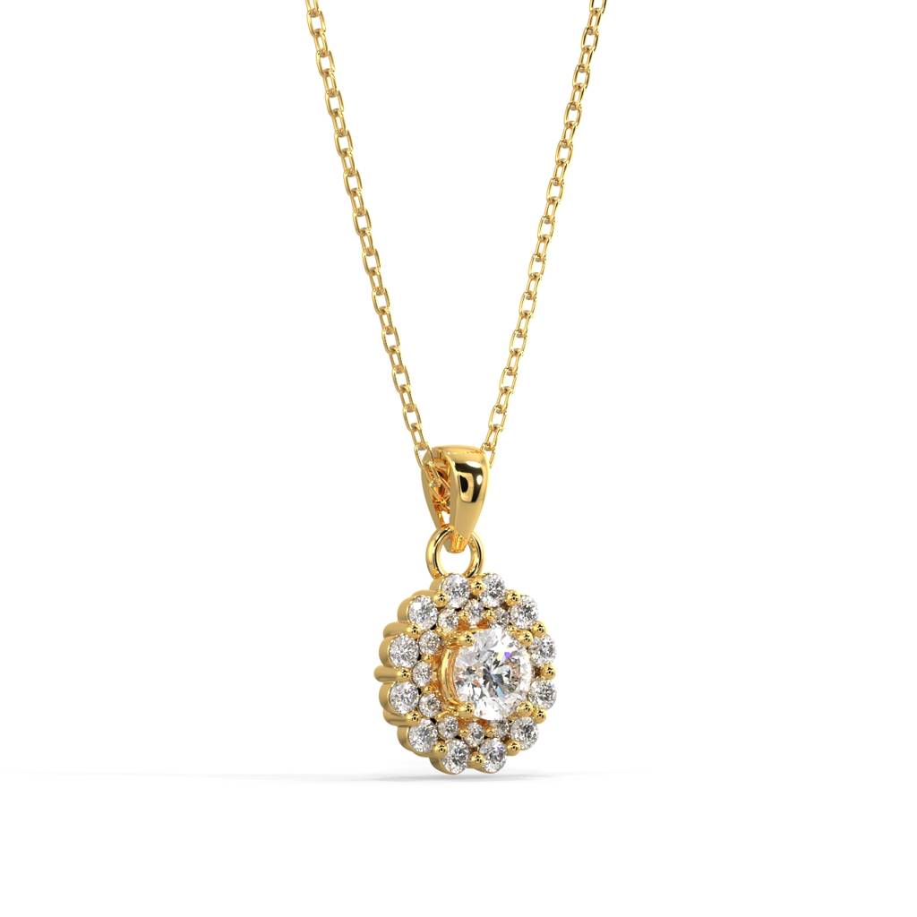 Double Halo Diamond Pendant Necklace : SLVR-P-24DoubleHaloDiamondPendantNecklace