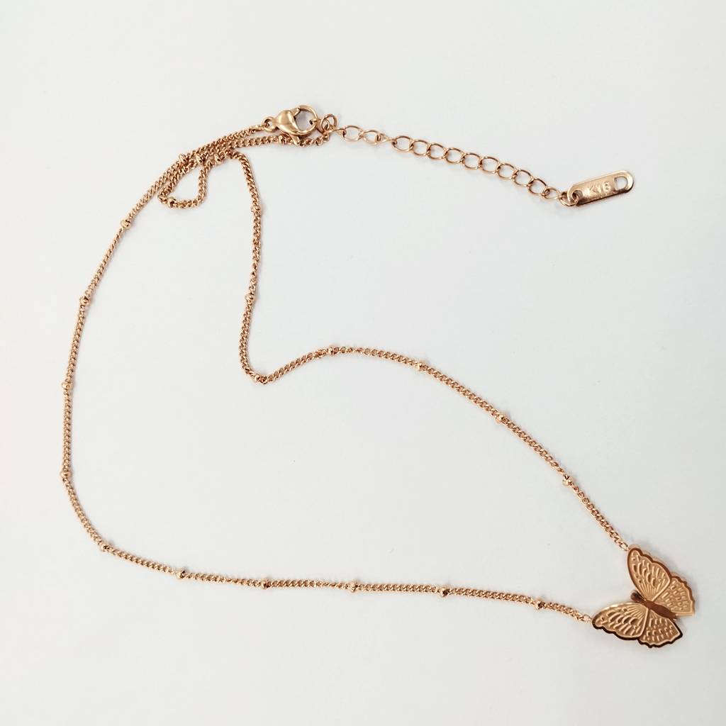 Rose Gold Plated Stainless Steel Maisie Butterfly Necklace : (S)N-BF-1-0