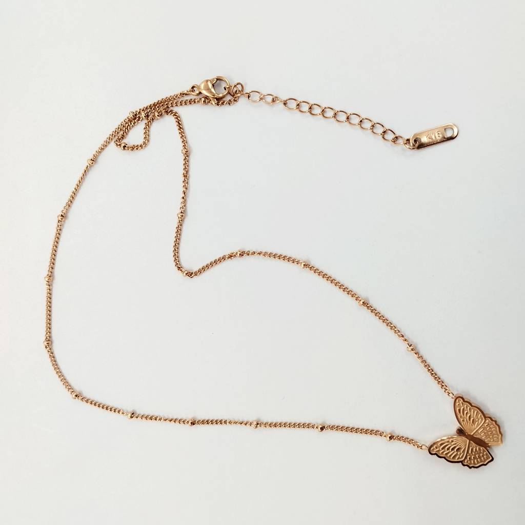 Rose Gold Plated Stainless Steel Maisie Butterfly Necklace : (S)N-BF-1-0