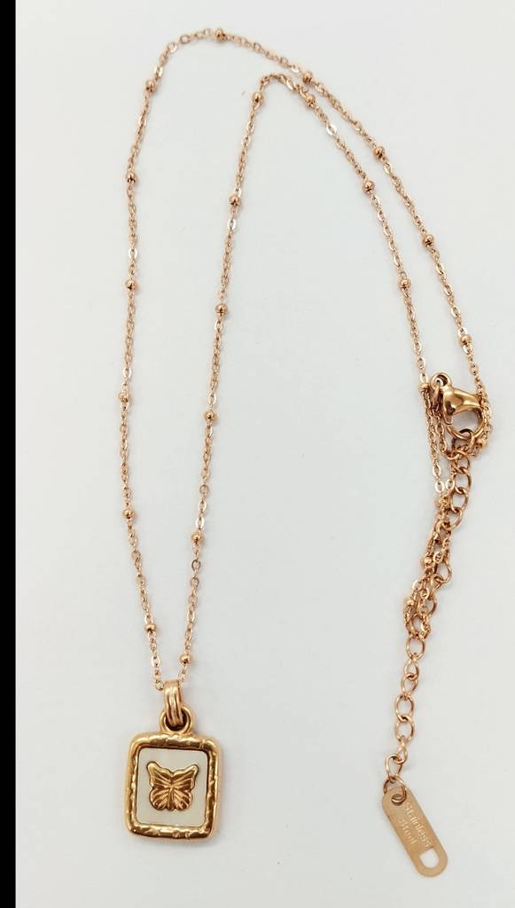 Rose Gold Plated Stainless Steel Amari Butterfly Necklace : (S)N-BF-2-0