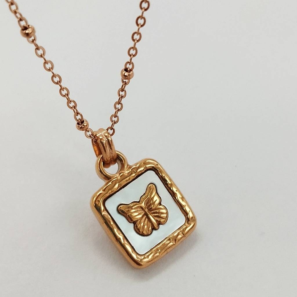 Rose Gold Plated Stainless Steel Amari Butterfly Necklace : (S)N-BF-2-0