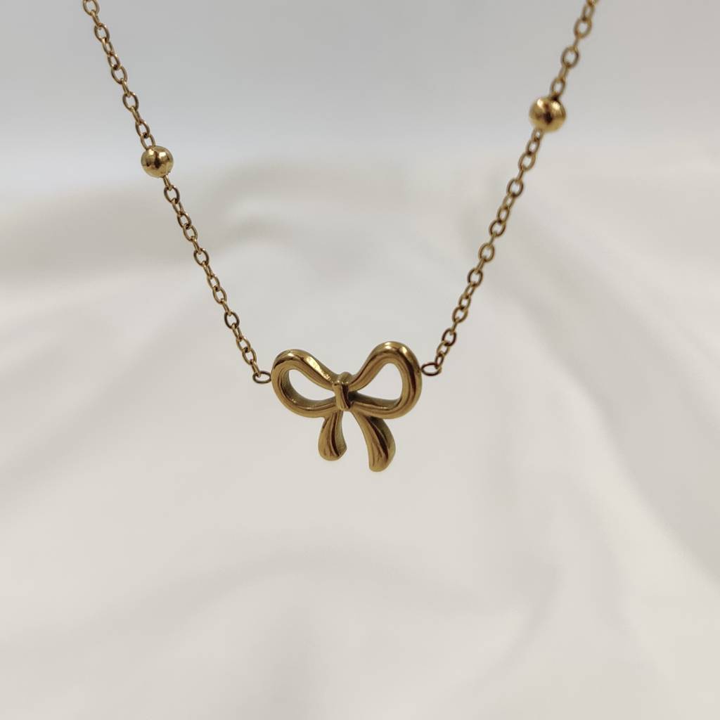 Gold Plated Stainless Steel Bow Necklace : (S)N-D-13-0