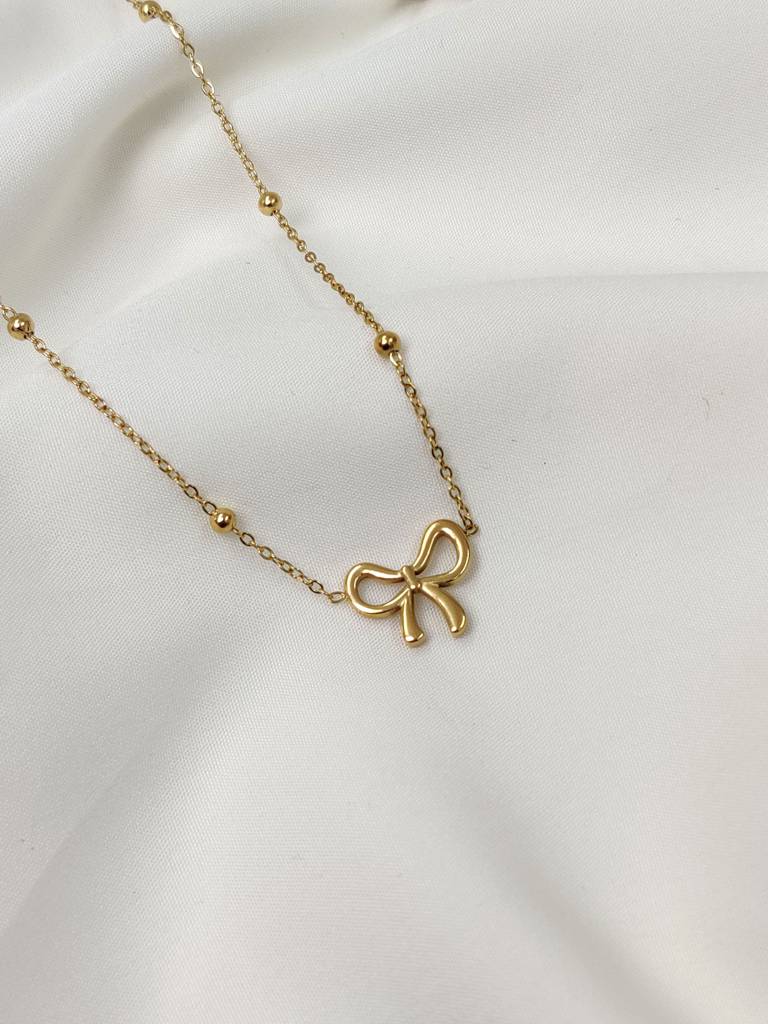 Gold Plated Stainless Steel Bow Necklace : (S)N-D-13-0