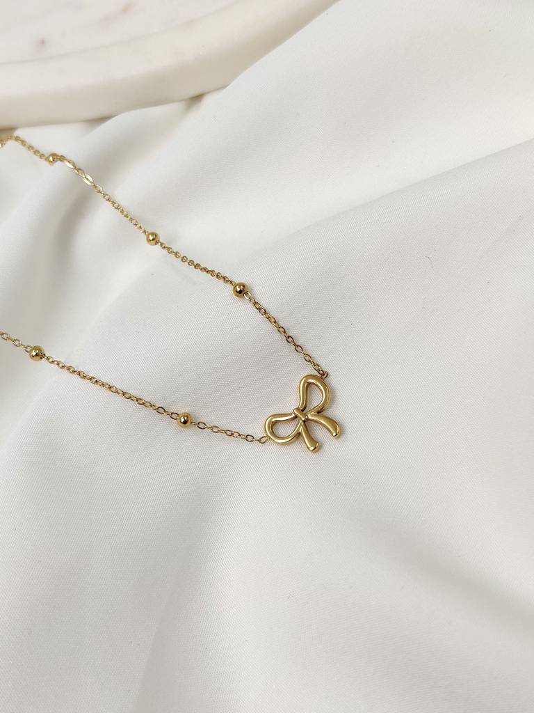 Gold Plated Stainless Steel Bow Necklace : (S)N-D-13-0