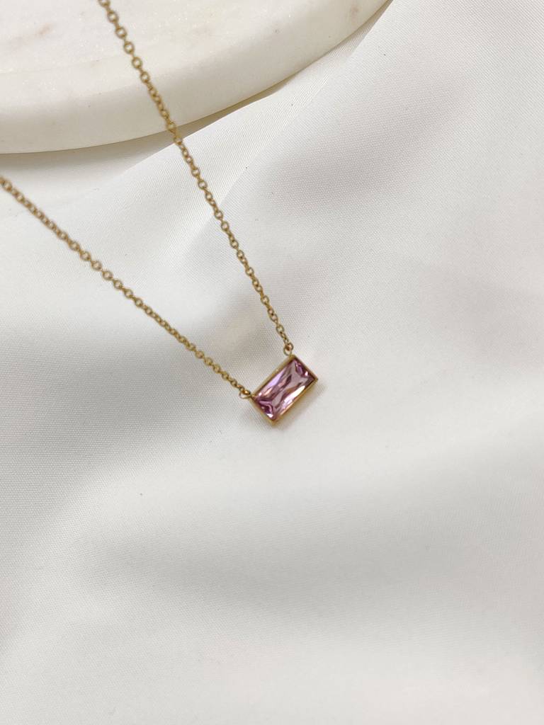 Gold Plated Stainless Steel Pink Bar Necklace : (S)N-D-9-0