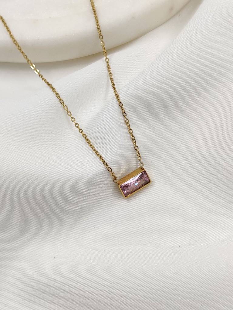 Gold Plated Stainless Steel Pink Bar Necklace : (S)N-D-9-0