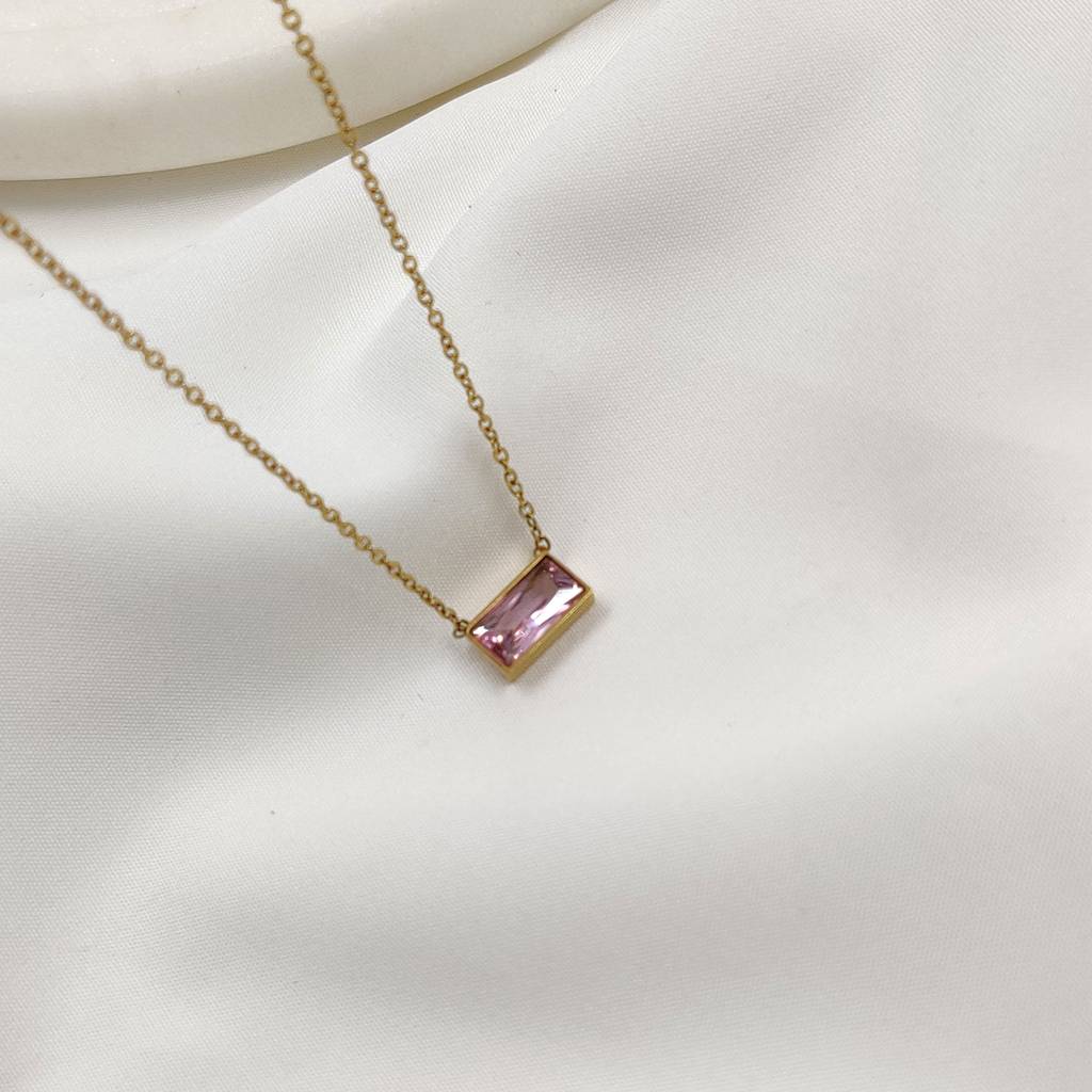 Gold Plated Stainless Steel Pink Bar Necklace : (S)N-D-9-0