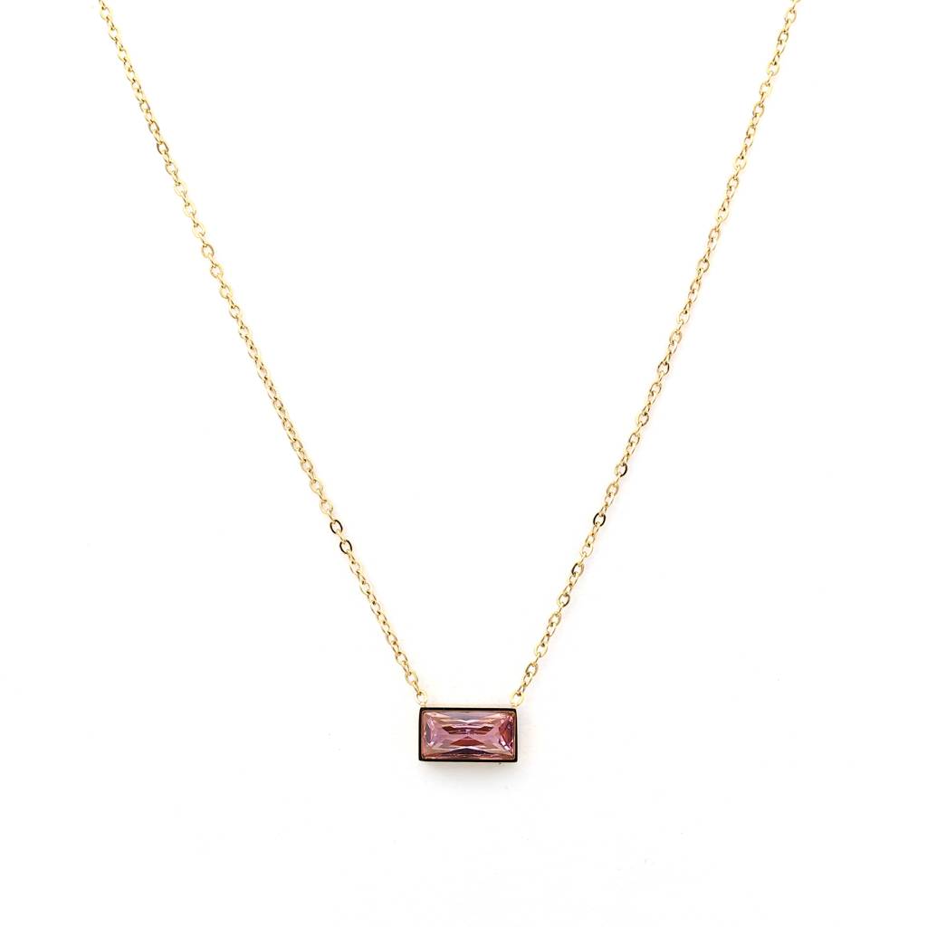 Gold Plated Stainless Steel Pink Bar Necklace : (S)N-D-9-0