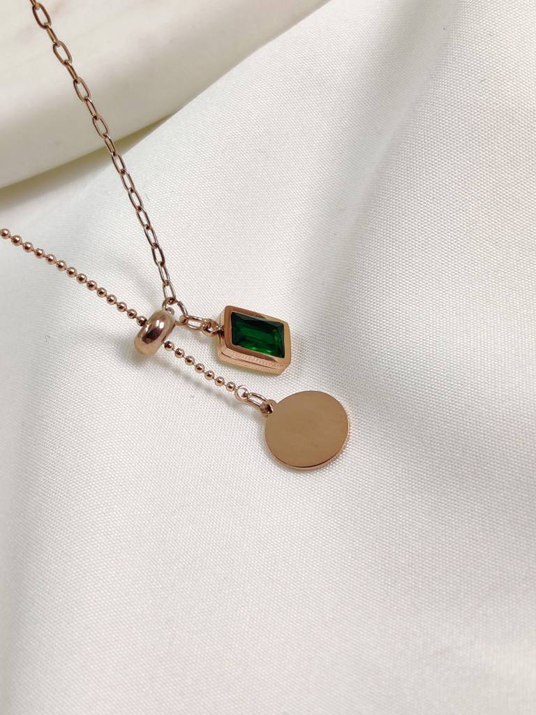 Gold Plated Stainless Steel Emerald Cassie Necklace : (S)N-EM-2-0