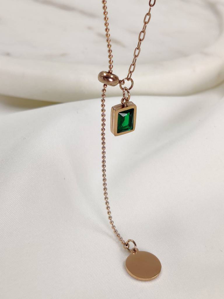 Gold Plated Stainless Steel Emerald Cassie Necklace : (S)N-EM-2-0