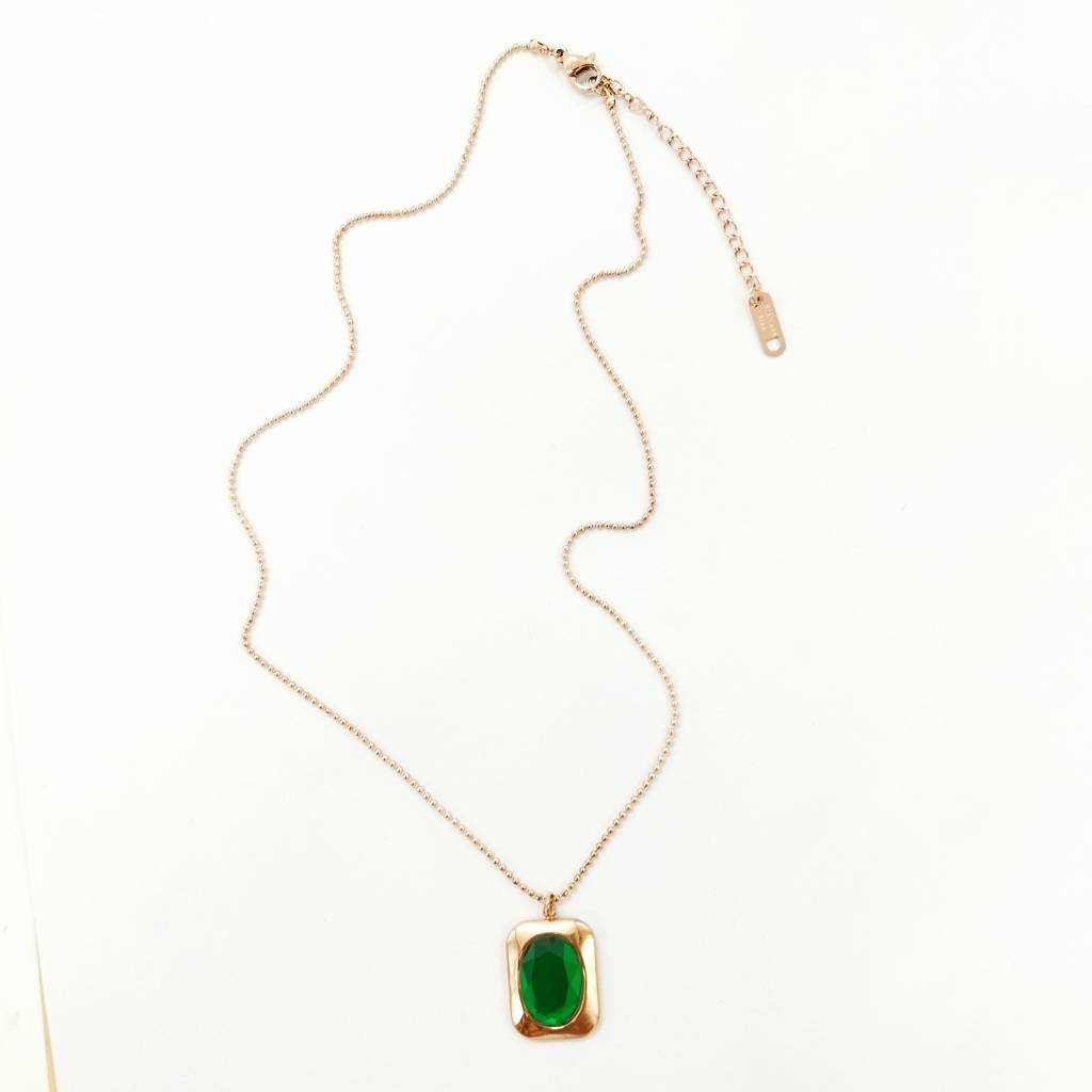 Rose Gold Plated Stainless Steel Emerald Gemma Necklace : (S)N-EM-3-0