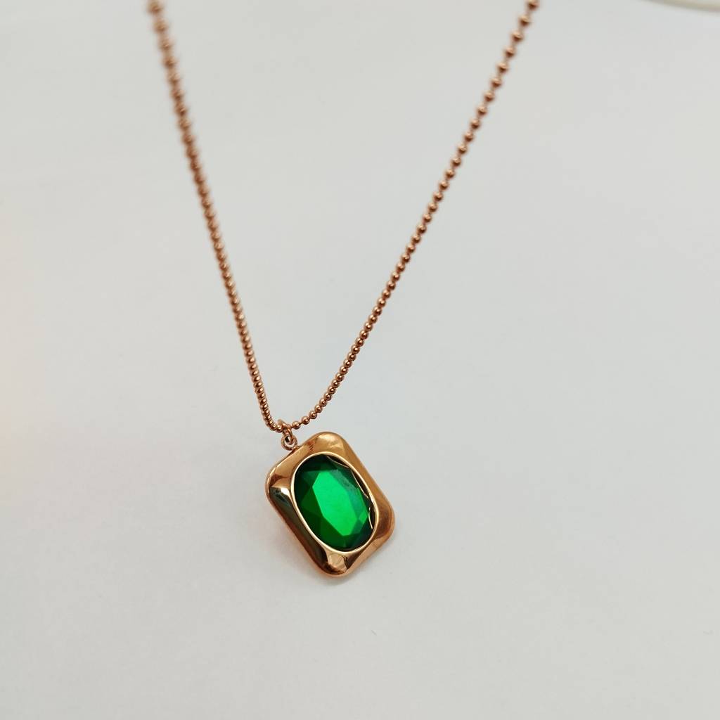 Rose Gold Plated Stainless Steel Emerald Gemma Necklace : (S)N-EM-3-0