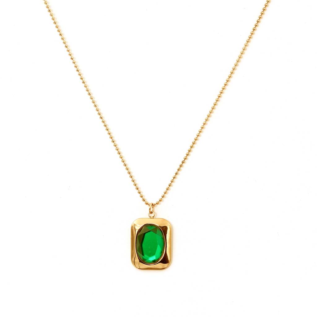 Rose Gold Plated Stainless Steel Emerald Gemma Necklace : (S)N-EM-3-0