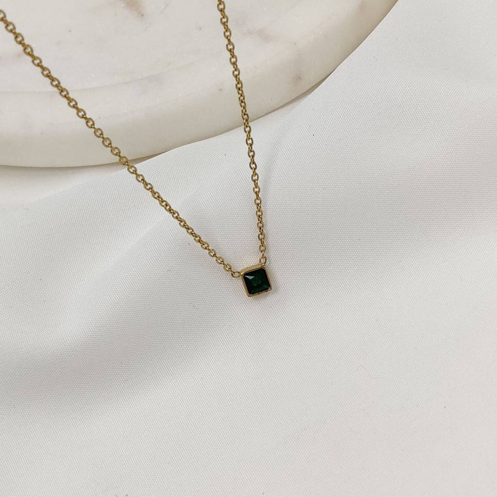 Gold Plated Stainless Steel Mini Emerald Necklace : (S)N-EM-5-0