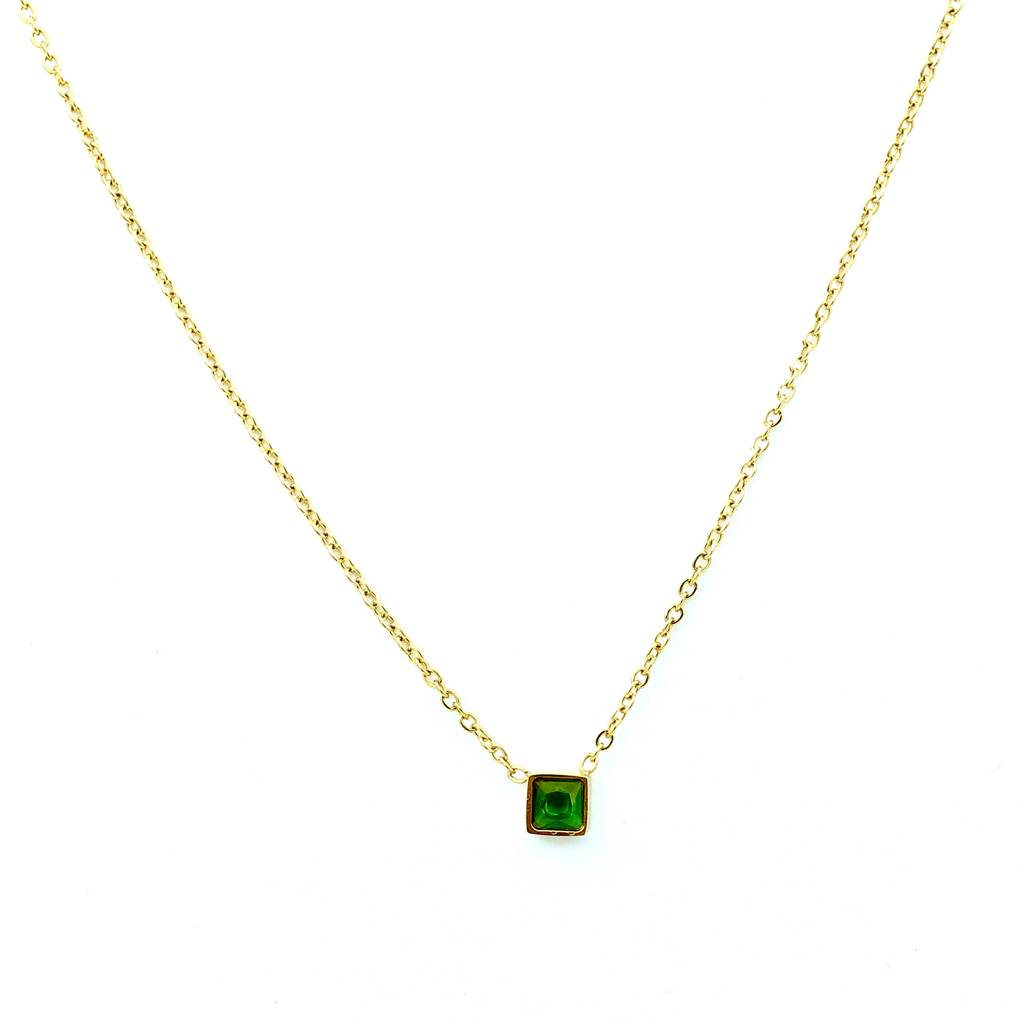Gold Plated Stainless Steel Mini Emerald Necklace : (S)N-EM-5-0