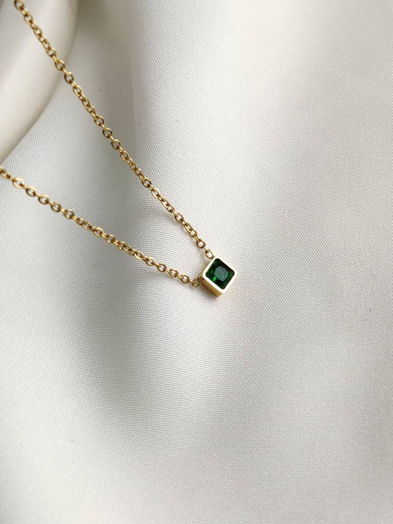 Gold Plated Stainless Steel Mini Emerald Necklace : (S)N-EM-5-0
