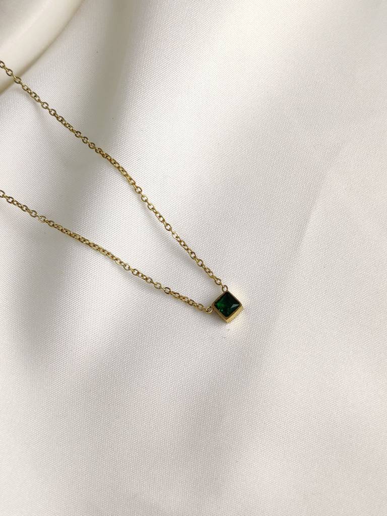 Gold Plated Stainless Steel Mini Emerald Necklace : (S)N-EM-5-0