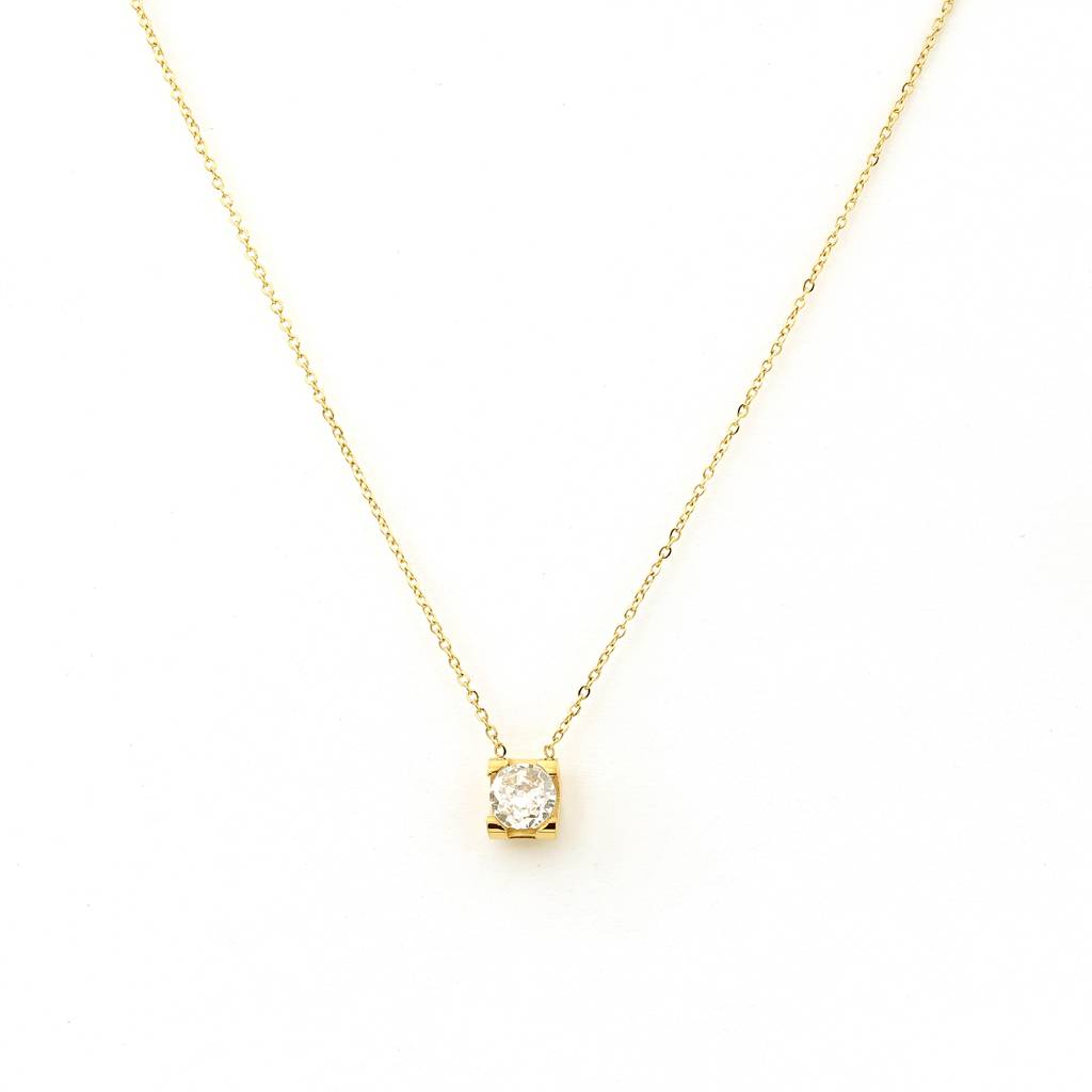 Gold Plated Stainless Steel Suzy Solitaire Necklace : (S)N-SO-1-0