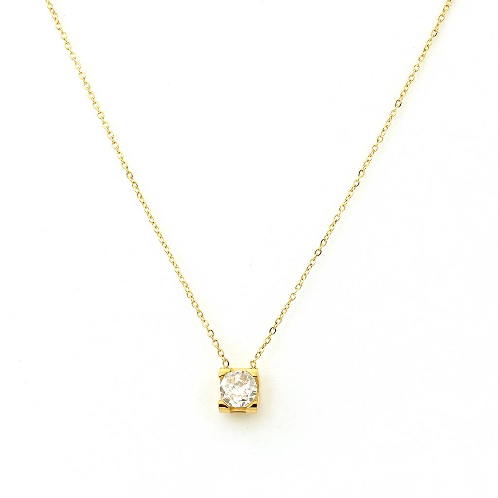 Gold Plated Stainless Steel Suzy Solitaire Necklace : (S)N-SO-1-0