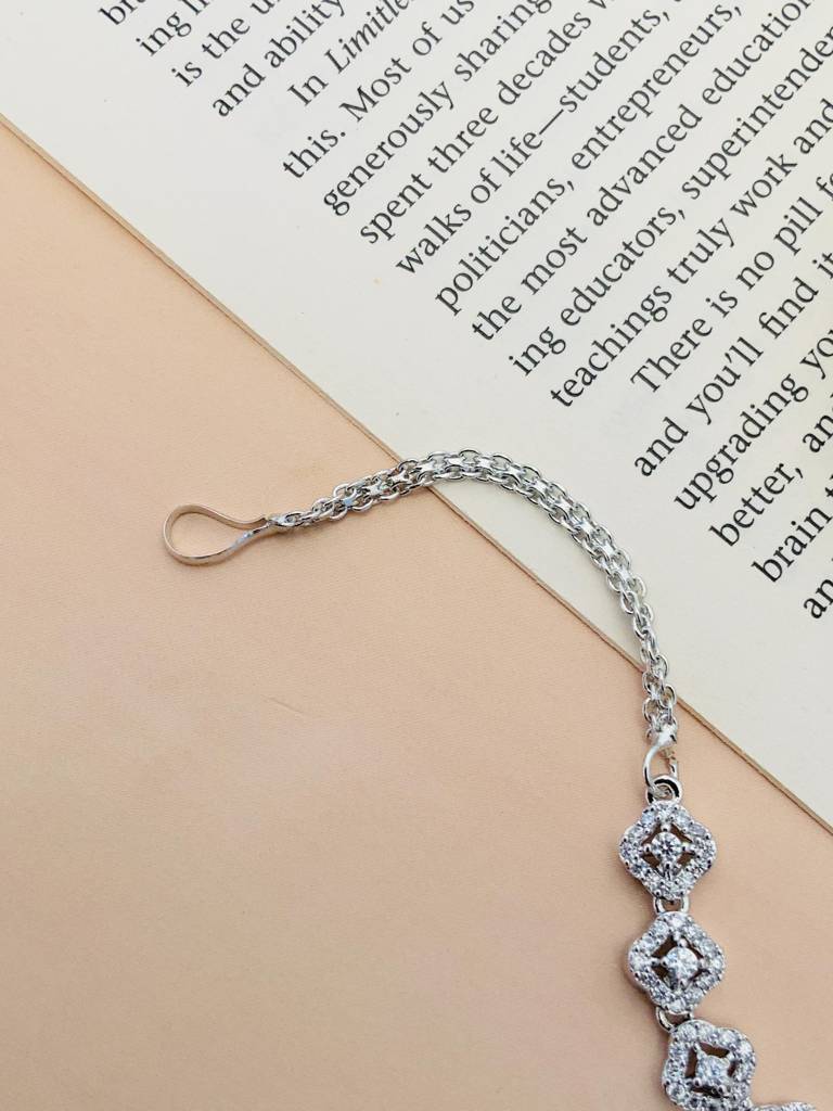 Premium Silver Plated American Diamond Maangtikka : SPADDMMG01White