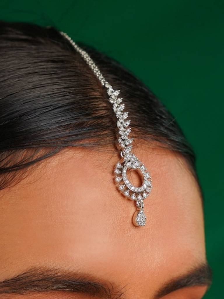Silver Plated American Diamond Studded Maang Tikka
-Spaddmmg05R01 : SPADDMMG05R01