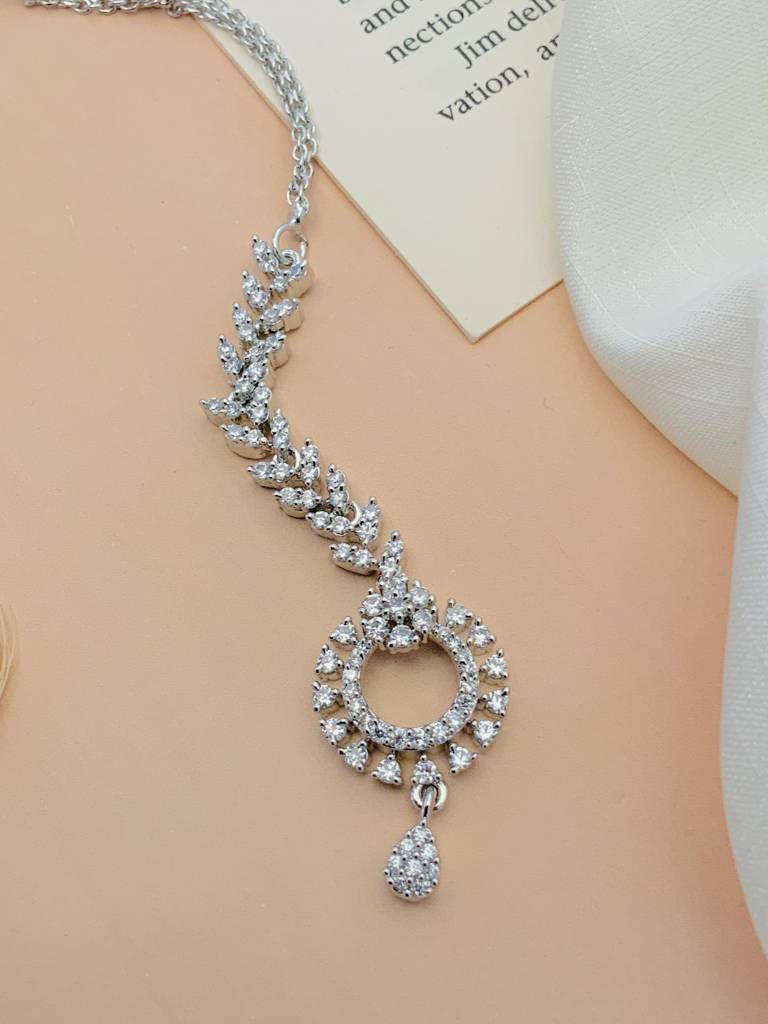Silver Plated American Diamond Studded Maang Tikka
-Spaddmmg05R01 : SPADDMMG05R01