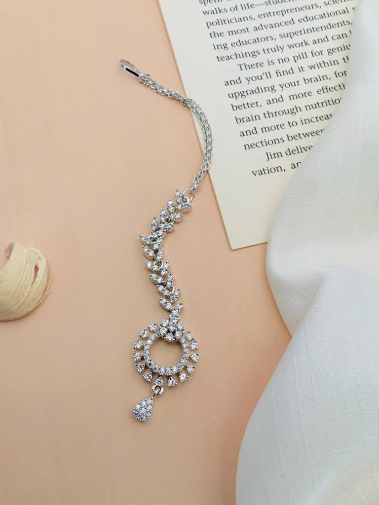 Silver Plated American Diamond Studded Maang Tikka
-Spaddmmg05R01 : SPADDMMG05R01