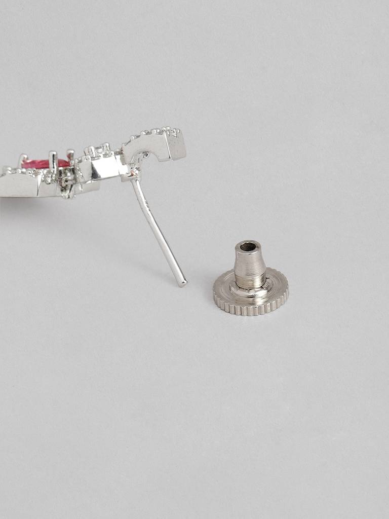 Luxury Silver Necklace Set With Intricate American Diamond Details : SPADDMNC12Red