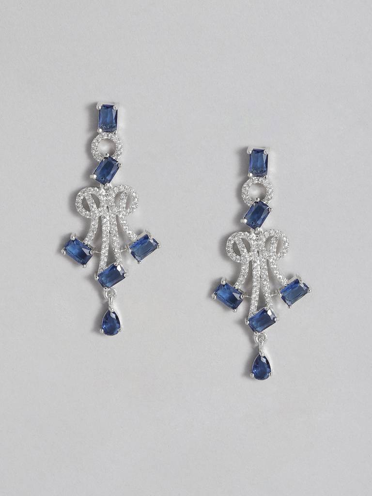 Trendy Silver Necklace Set Studded With American Diamonds : SPADDMNC14Blue