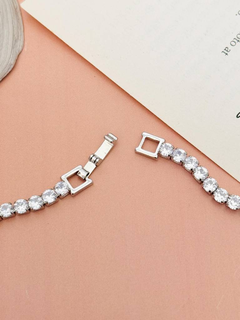 Elegant Silver Plated American Diamond Chain & Bracelet Combo-Spadpjmbrct&Chncmb01R02 : SPADPJMBrctChnCmb01R02