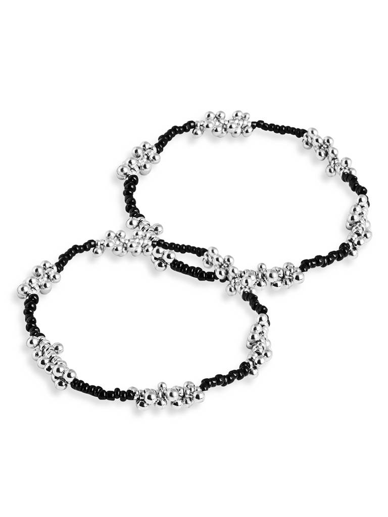 Dailywear Silver Silent Gungru Oxodised Anklet Toe Ring Combo : SPATGungru2A2TRCombo