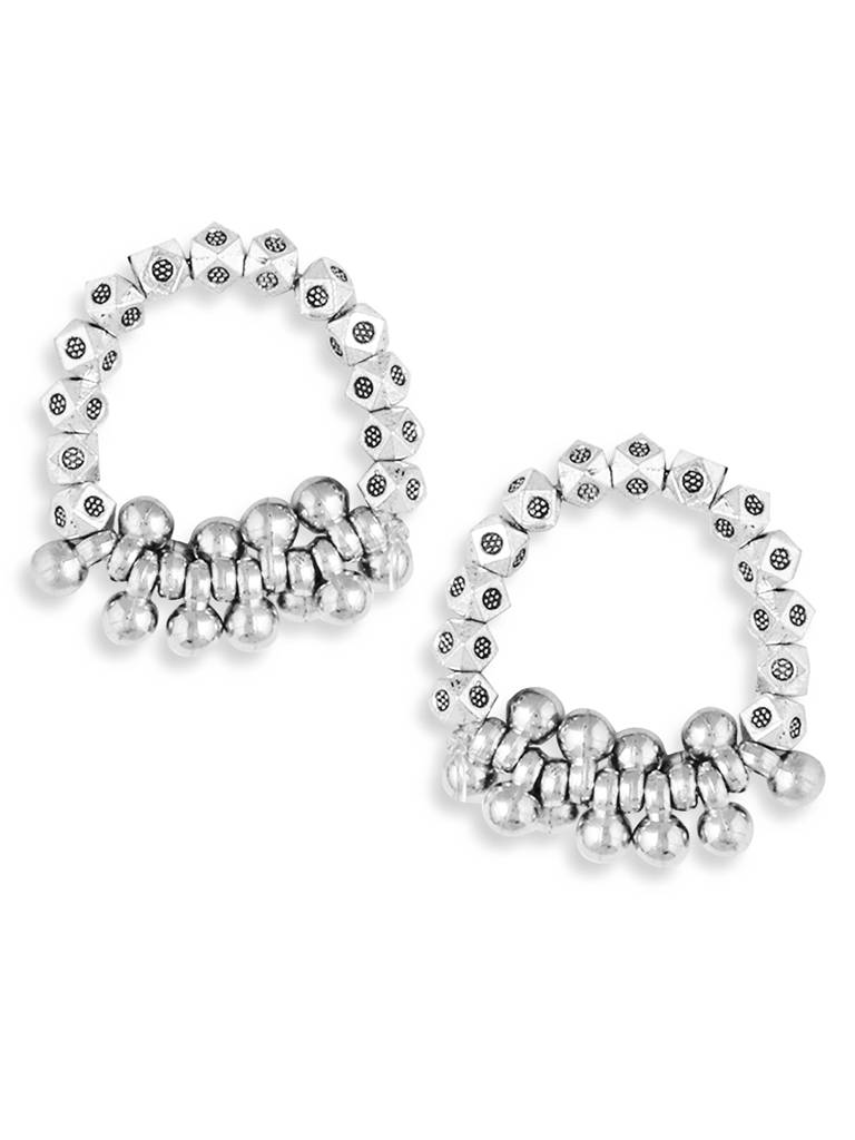 Dailywear Silver Silent Gungru Oxodised Anklet Toe Ring Combo : SPATGungru2A2TRCombo