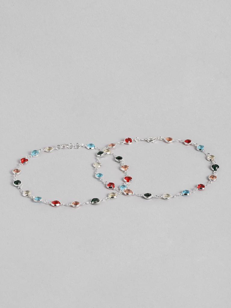 Dailywear Silver Plated Anklet : SPAnk10Rainbow