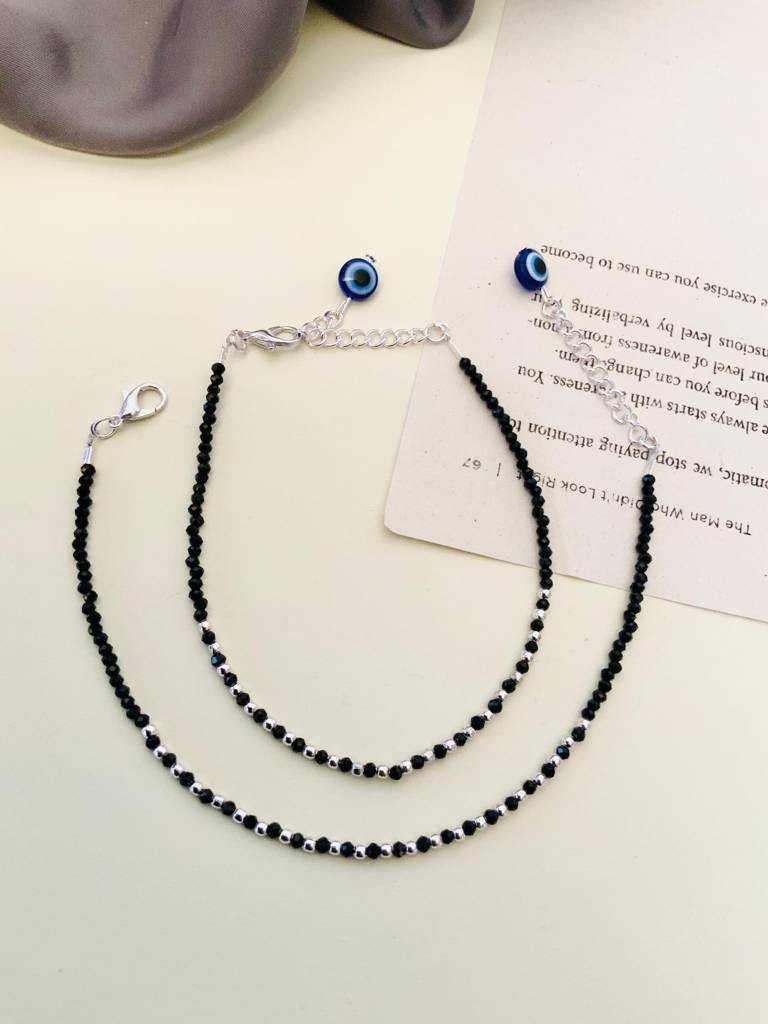 Enchanting Silver Plated Crystal Beads Evil Anklet-Spankinveer02 : SPAnkInvEER02