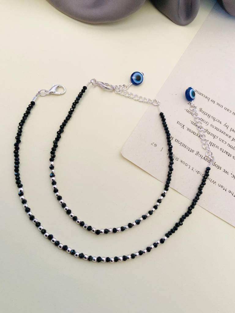 Enchanting Silver Plated Crystal Beads Evil Anklet-Spankinveer02 : SPAnkInvEER02