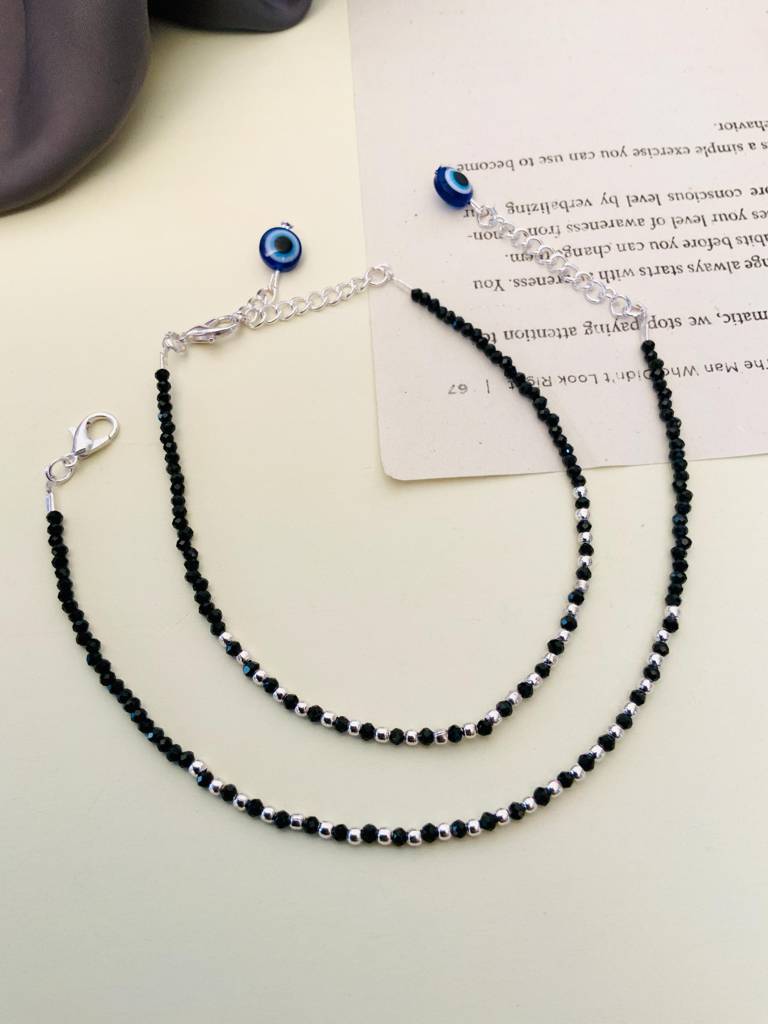 Enchanting Silver Plated Crystal Beads Evil Anklet-Spankinveer02 : SPAnkInvEER02