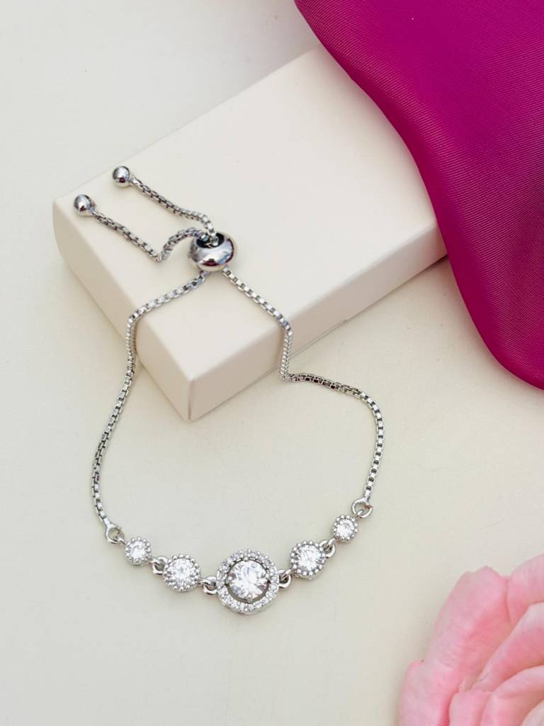 Silver Plated Abstract American Diamond Women Hand Bracelet-Spcbbr641R02 : SPCBBR641R02