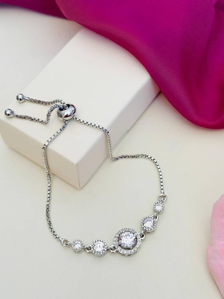 Silver Plated Abstract American Diamond Women Hand Bracelet-Spcbbr641R02 : SPCBBR641R02