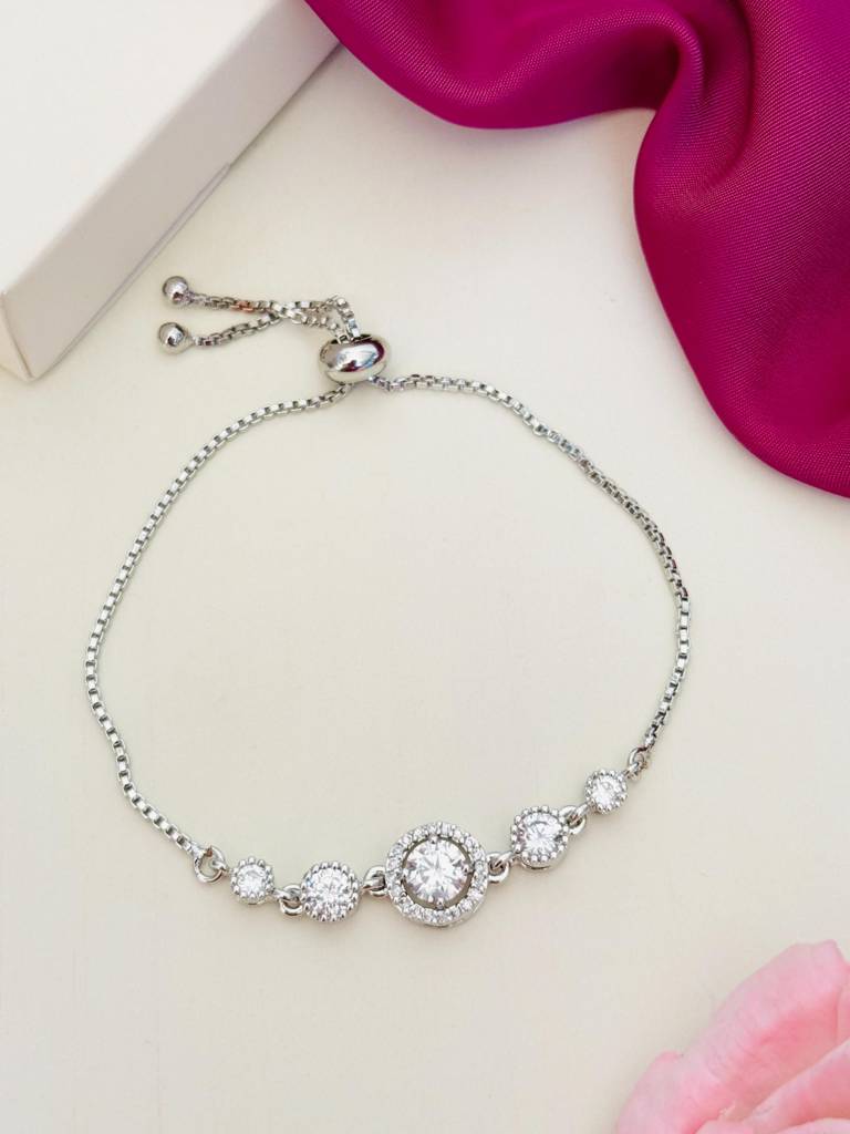 Silver Plated Abstract American Diamond Women Hand Bracelet-Spcbbr641R02 : SPCBBR641R02