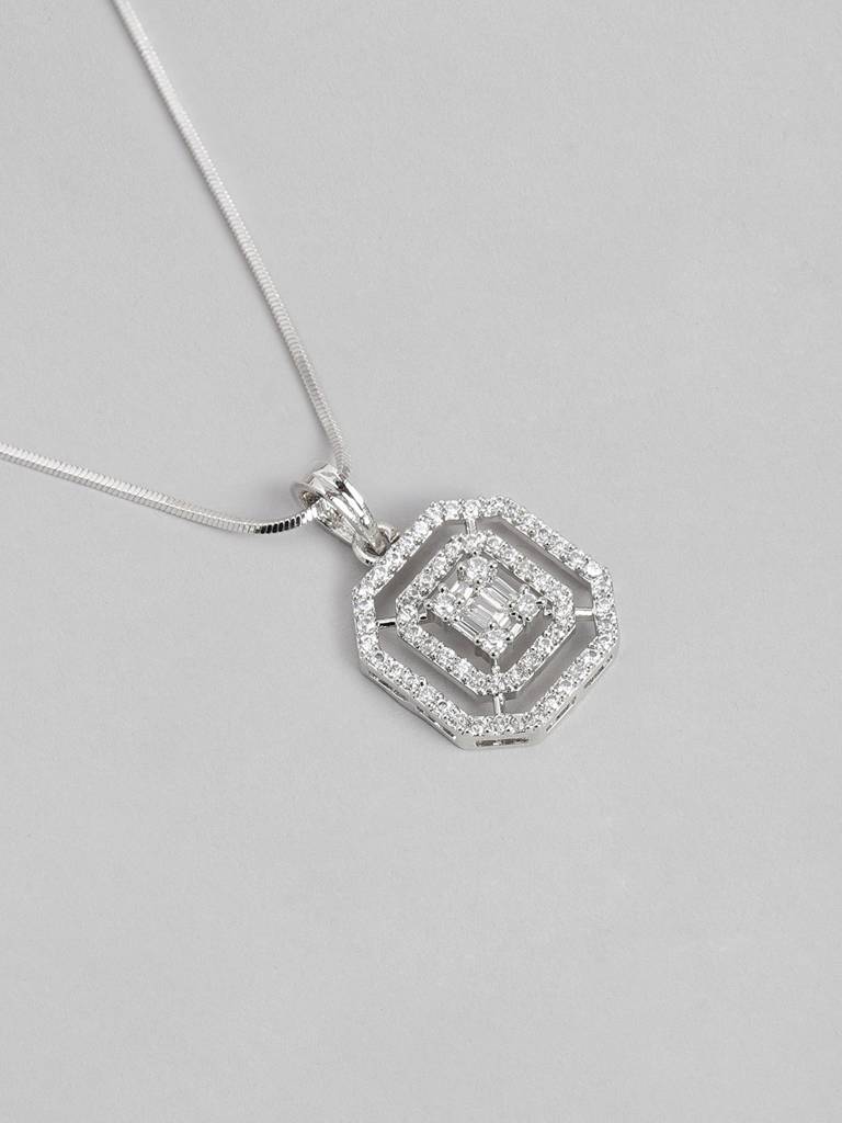 Silver Plated American Diamond Pendant Set : SPDVPSEarth