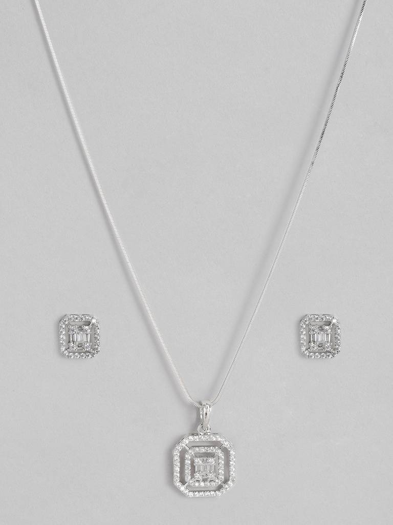Silver Plated American Diamond Pendant Set : SPDVPSEarth