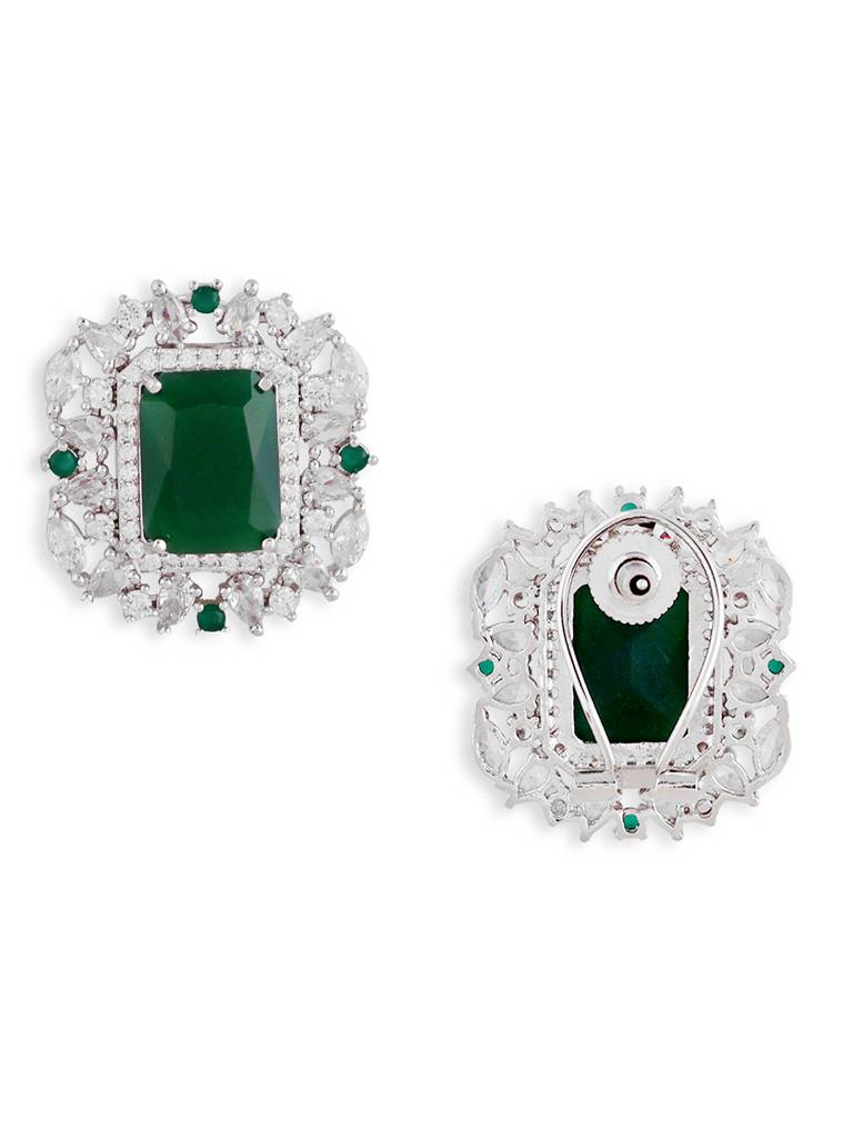 Silver Plated Emerald American Diamond Stud : SPEarringKiara