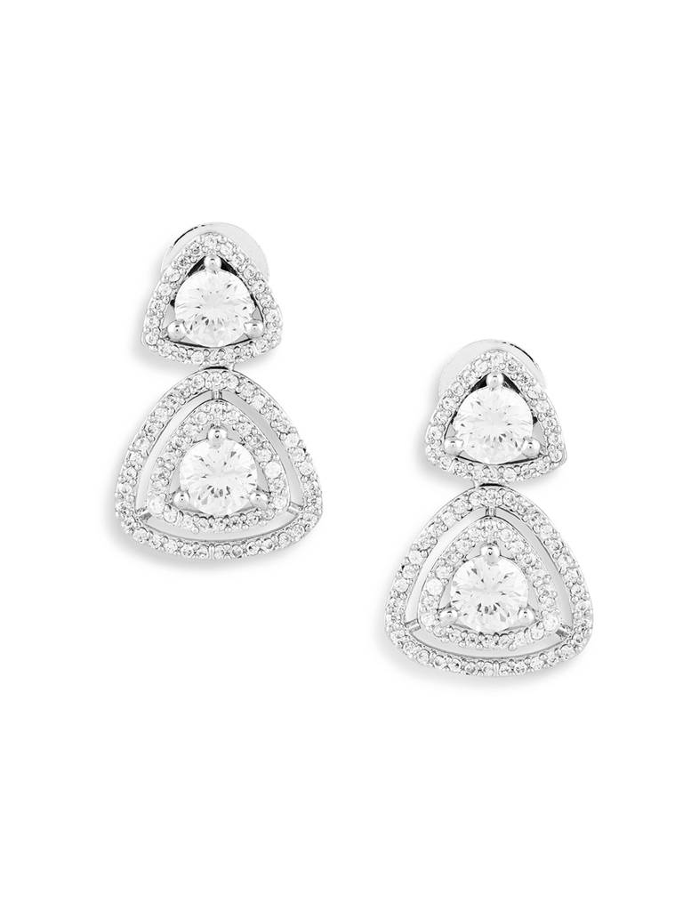 Silver Plated Trillion American Diamond Stud Earring : SPHQEarringTriangle